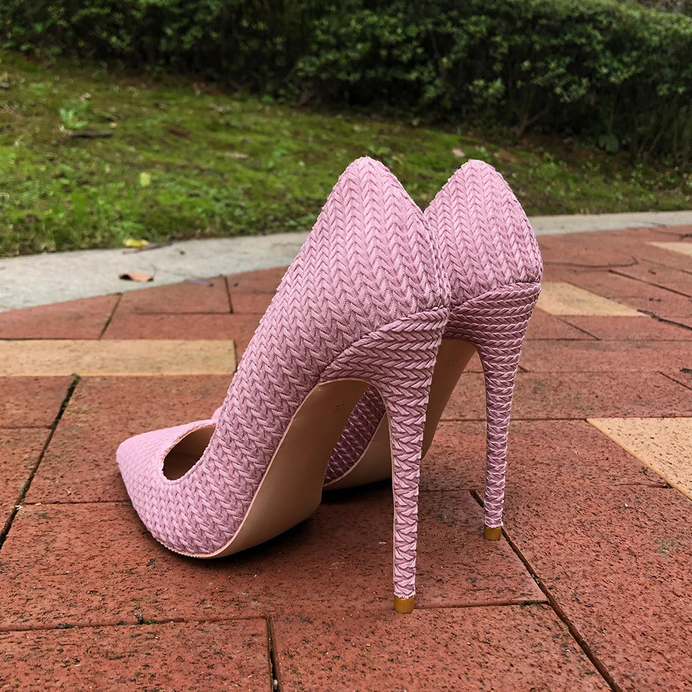 Pink Women Woven Fabric Pointed Toe Stiletto Pumps Pdpdz Fashion Shoe Store 8782