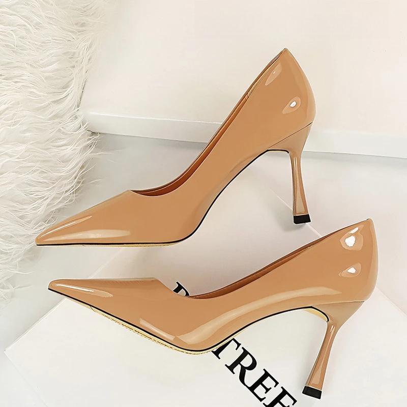 Patent Leather  Pumps Pointed Toe Women Heels Stiletto Office Shoes