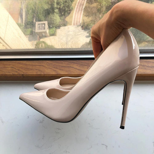 12cm High Heel Women Solid White Patent Pointy Toe High Heel Shoes