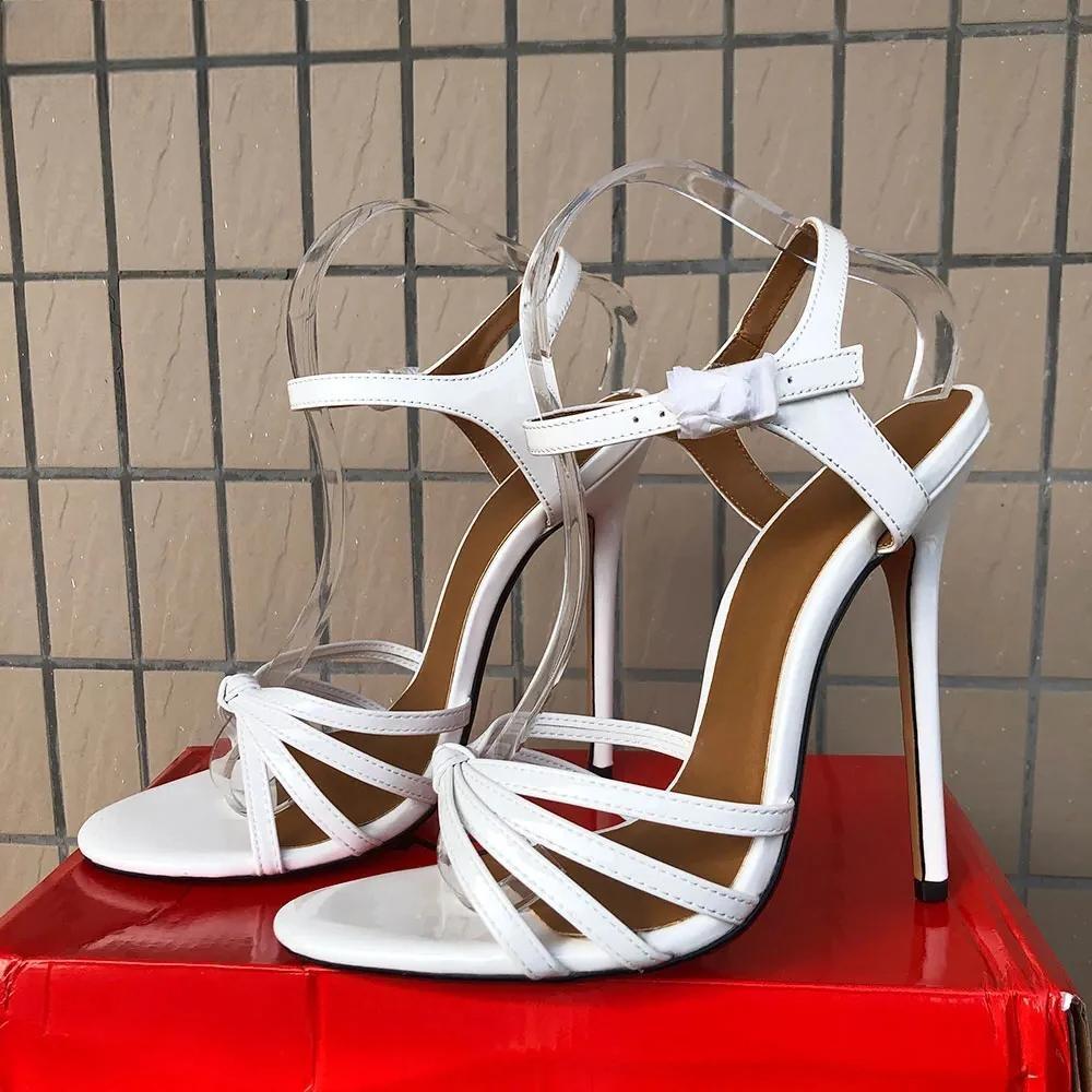 14cm High Heel Women Sexy White Ankle Buckles Sandals Summer Stiletto Pumps