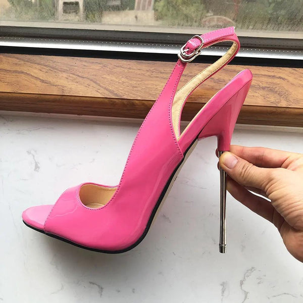 16cm High Metal Heel Women Slingbacks Sandals Peep Toe Summer Stiletto Pumps