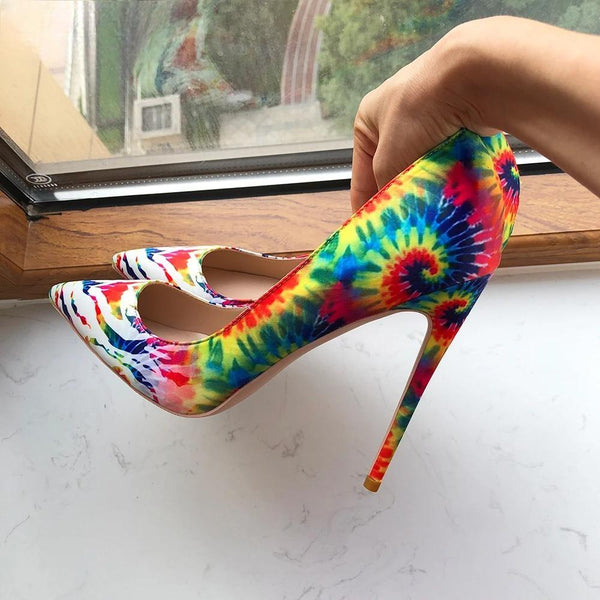 Art Paiting Printed Women Glossy Pointed Toe High Heels