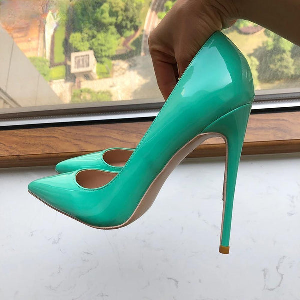 Glossy Mint Green Women Pointy Toe 8cm 10cm 12cm High Heel Shoes