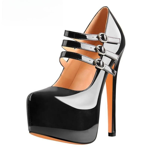 Women Mary Jane Platform Pumps Ankle Strap Stiletto 16cm Thin High Heels