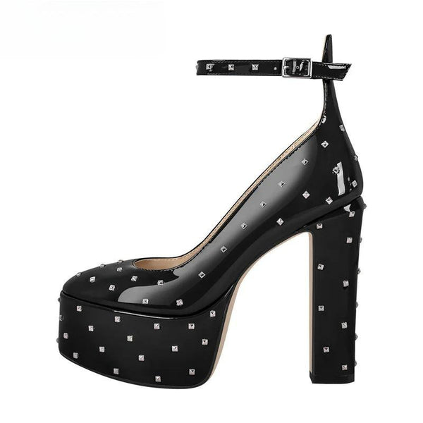 Women Mary-Jane Platform Pumps  Black Chunky  High Heels