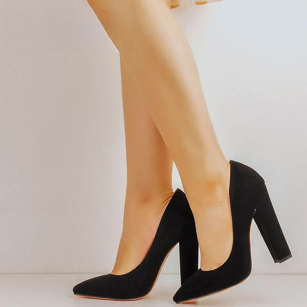 Women Pumps Pointed Toe Block Classic 12CM Slip On Thick Heel