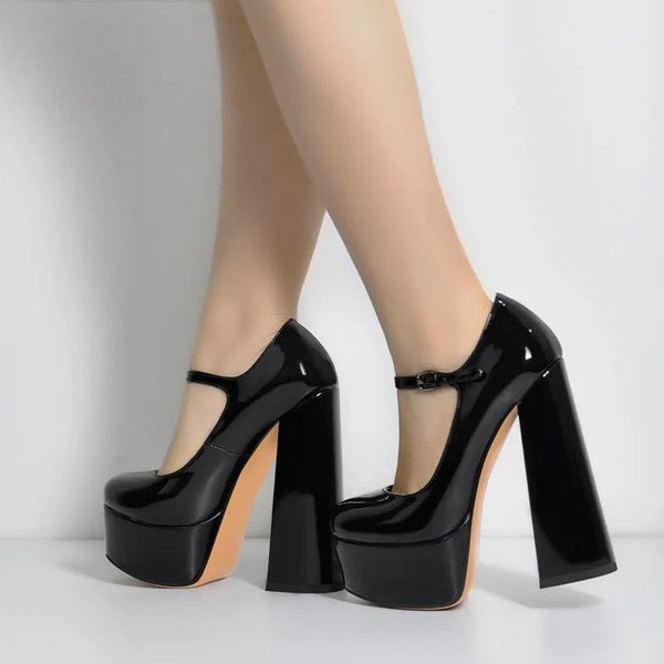 Women Pumps Mary-Jane Platform Black Pink Chunky 16CM High Heels