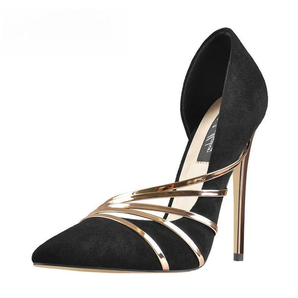 12CM Pointed Toe Stiletto Thin High Heel Sexy Pumps with Gold Pumps