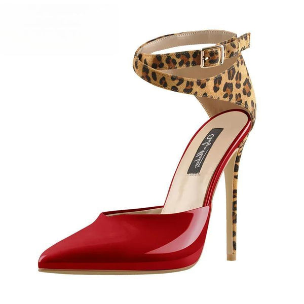 12CM Sexy  Pointed Toe Leopard Ankle Strap Pumps High Heel Sandals