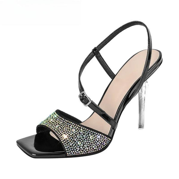 Summer Rhinestone Thin High Classic Fashion Party Dress Female Metal Heels Sandals