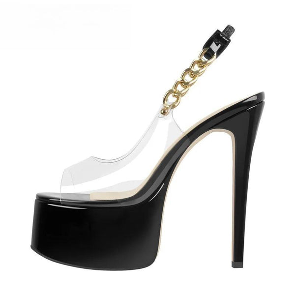 Women's Peep Toe Platform PVC Sandals Thin Heels