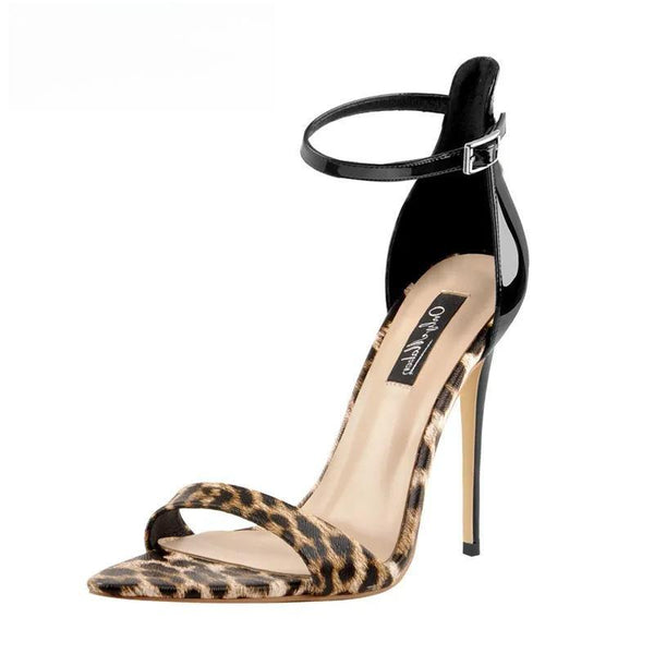 Women Peep Toe 12cm Ankle Strap Pointy  Leopard Sandals Stilettos  Party Thin Heels