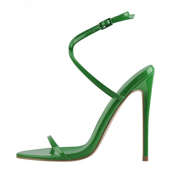 Women Green Peep Toe Ankle High Heel Summer Party Dress Handmade  Female Sandals