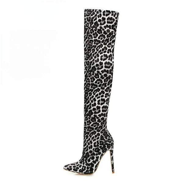 Women Zipper Pointed Toe Thin Heels Over the Knee Boots