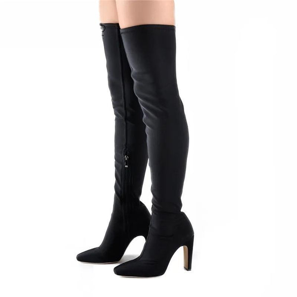 Womens Stretchy Square Heel Chunky Block Heel Overknee  Thigh High  Boots