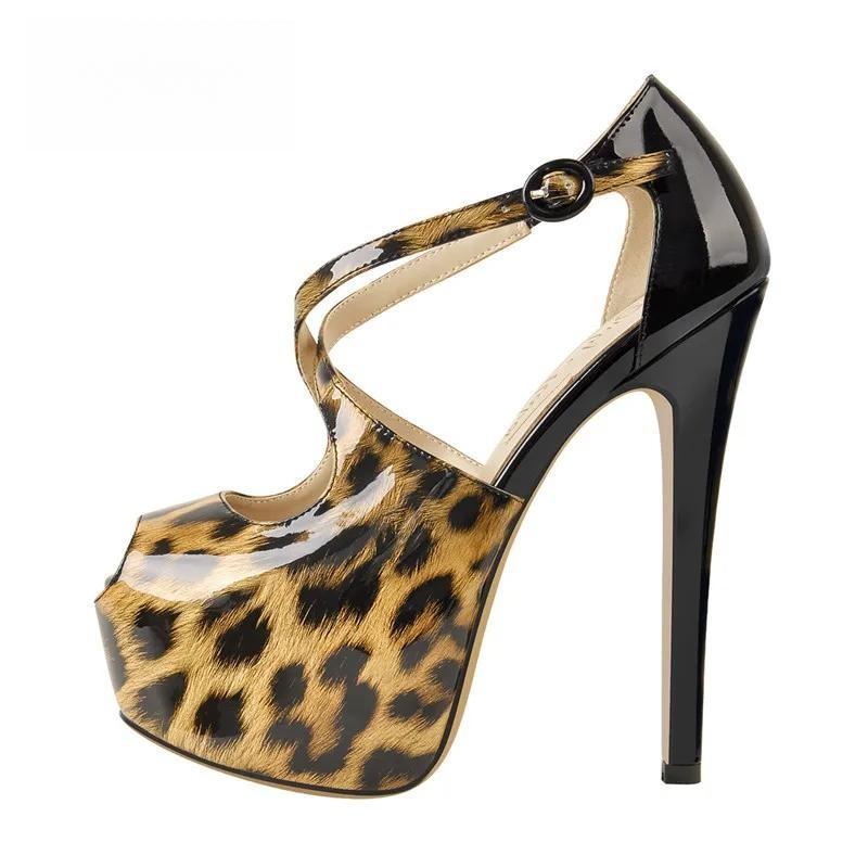 Women Peep Toe Platform Leopard Print Extremely Thin High Heel Pumps