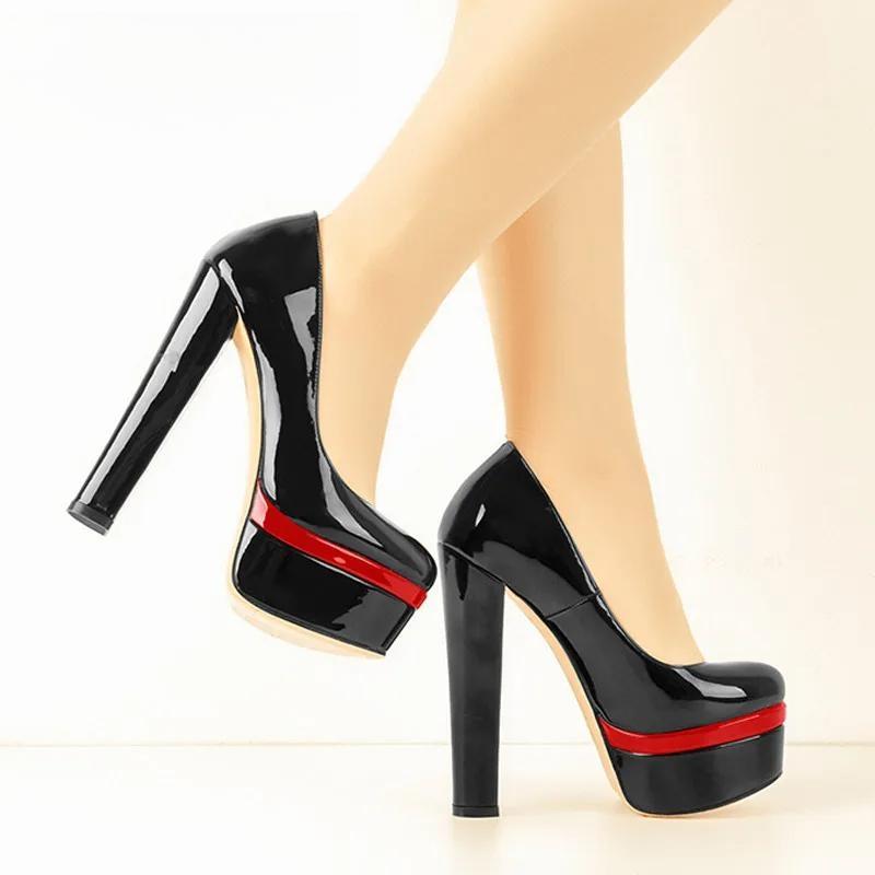 Women Heels Platform Round Toe Chunky High Heels