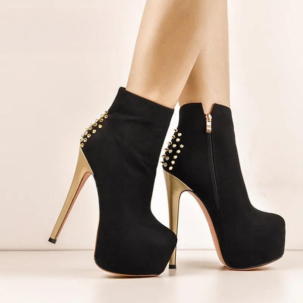 Women's Platform Rivet Ankle Boots Shoes 16cm High Thin  Heels