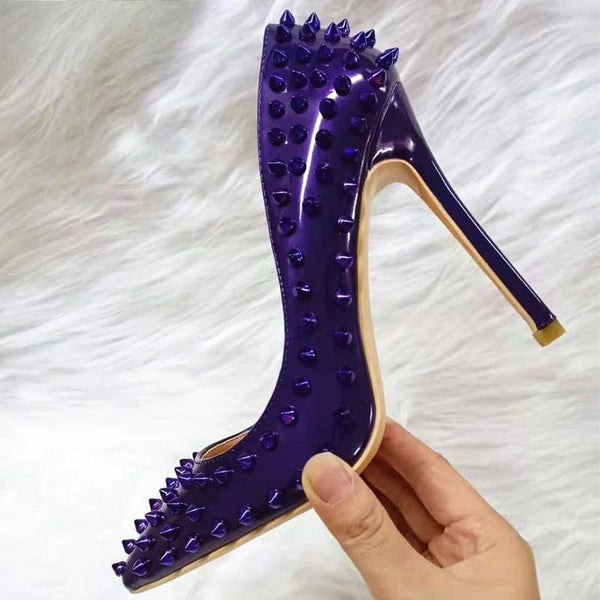 Sexy Ladies Dark Purple Women Patent Leather Pointy Toe High Heel Shoes