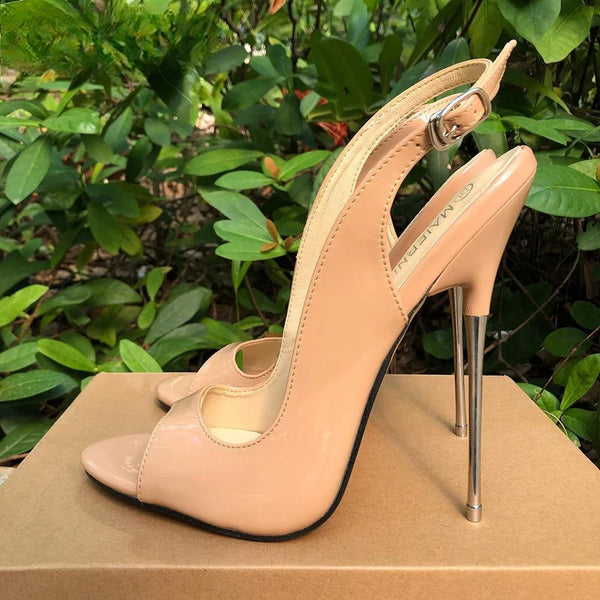 16cm Extreme Metal High Heels Sandals Women Sexy Open Toe Slingback Pumps