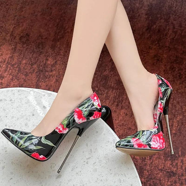 Gothic Print Women 16cm Ultra High Metal Heel Shoes Sexy Slip On Stiletto Pumps