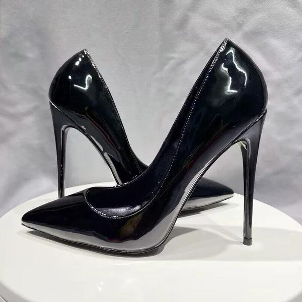 All BLack Patent Women Pointy Toe High Heels Slip On Stilettos OL Formal Dress Shoes