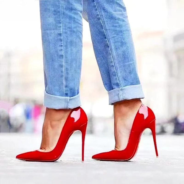 Women Solid Basic Patent Pointed Toe High Heel Pumps