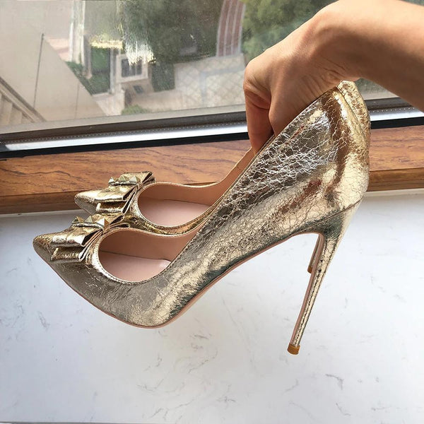 Soft Matte Gold Women Pointy Toe High Heel Wedding Bride Shoes