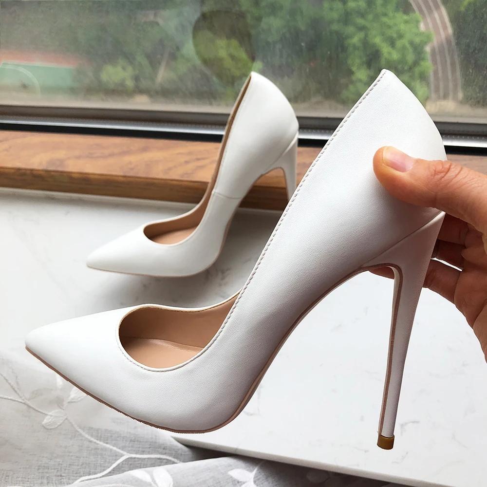 White Matte Women Classic Style Pointy Toe High Heel Dress Shoes