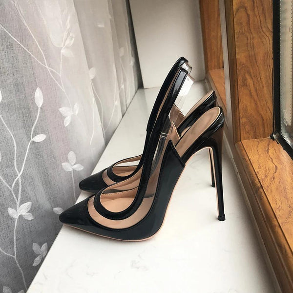 Transparent Patchwork Summer Women Black Slingback High Heel Shoes