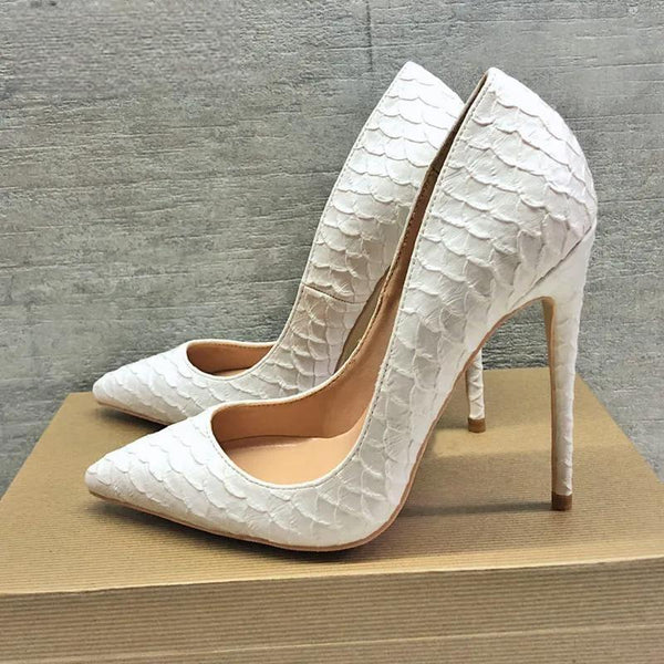 White Crocodile-Effect Women Sexy Pattern Stiletto High Heels