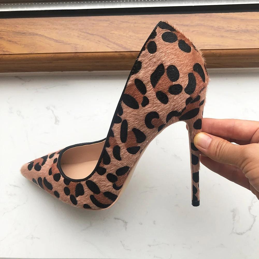 Women Leopard Haircalf Pointy Toe High Heel Party Shoes