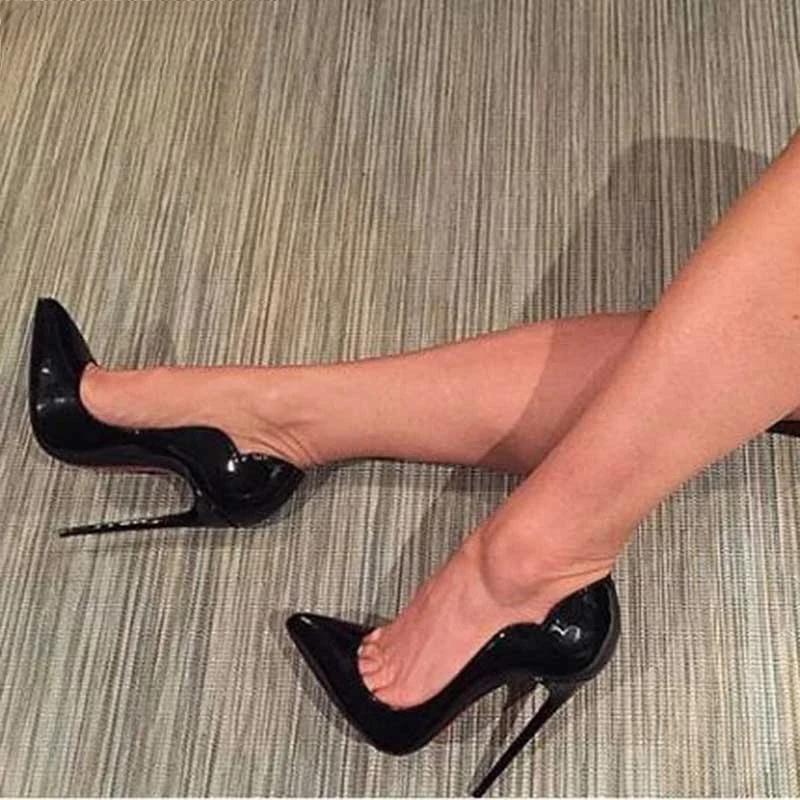 Curl Cut Women Solid Black Patent Pointy Toe High Heel Shoes