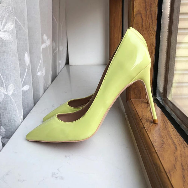 Solid Light Yellow Women Patent Stilettos High Heels