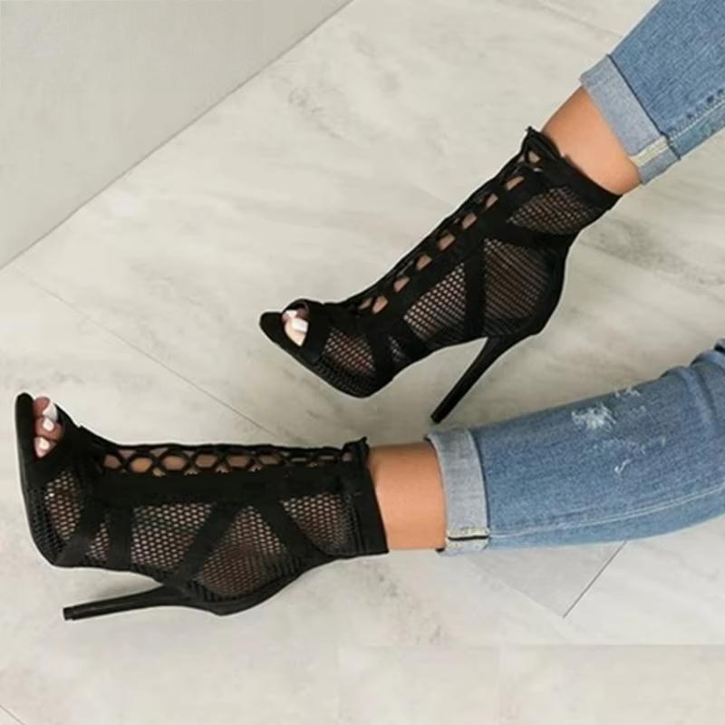 Fashion Black Summer Sandals Lace Up Cross-tied Peep Toe High Heel