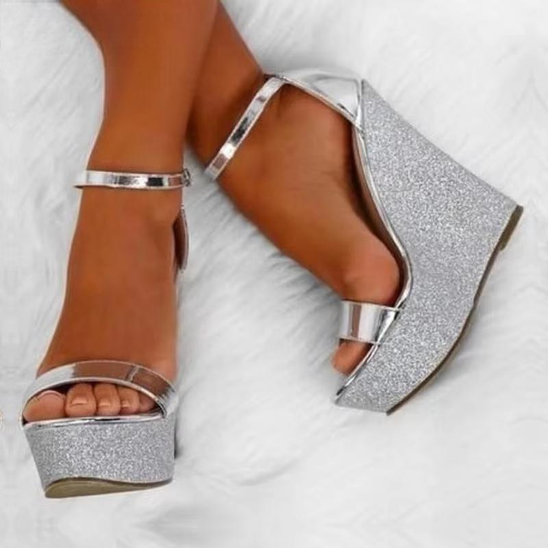 Summer Silver Women's High Heels Wedges Sandals