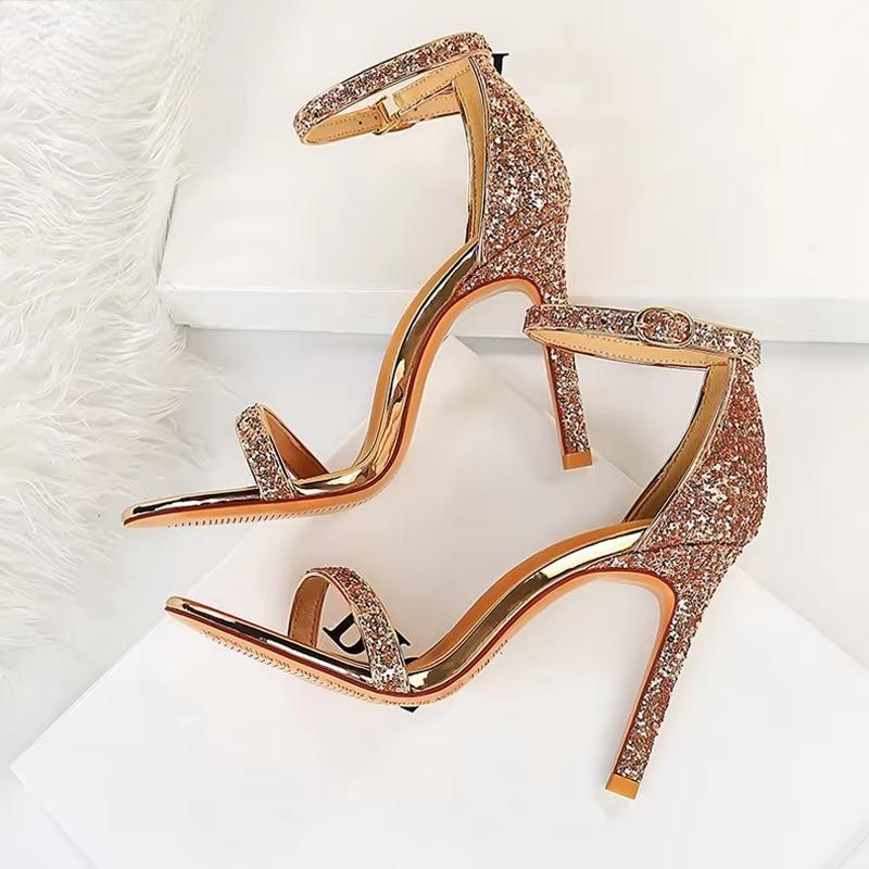 Silver Champagne Sexy High Heels Peep Toe Sandals Women