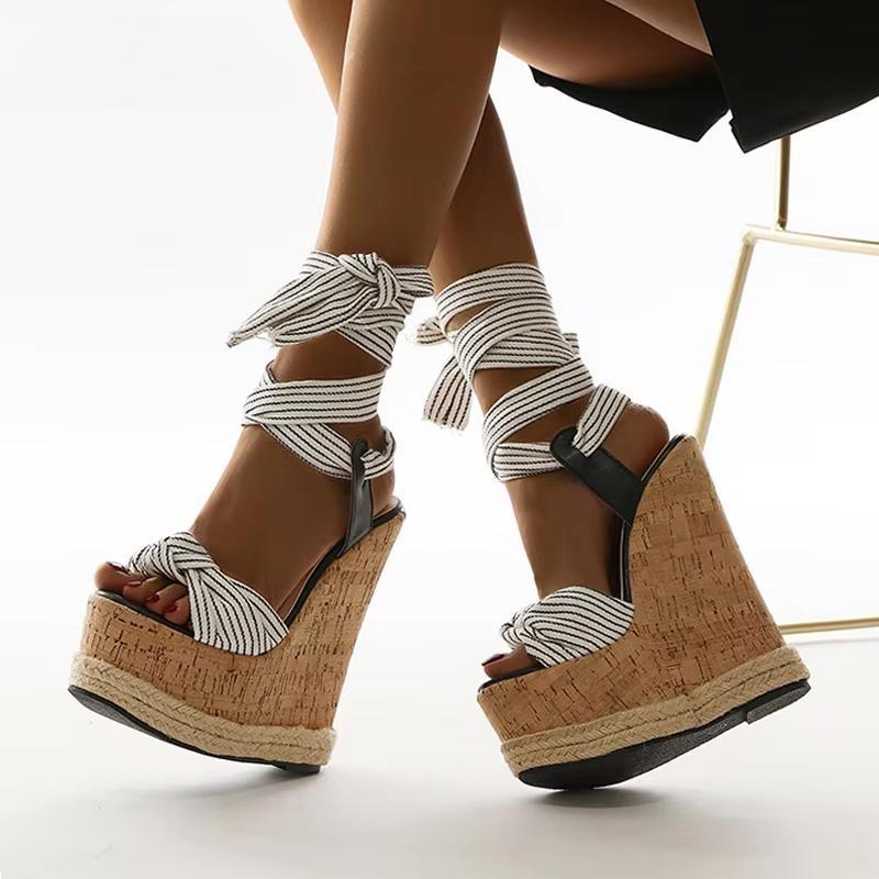 Summer Solid White Platform Wedges Sandals Women Fashion High Heels