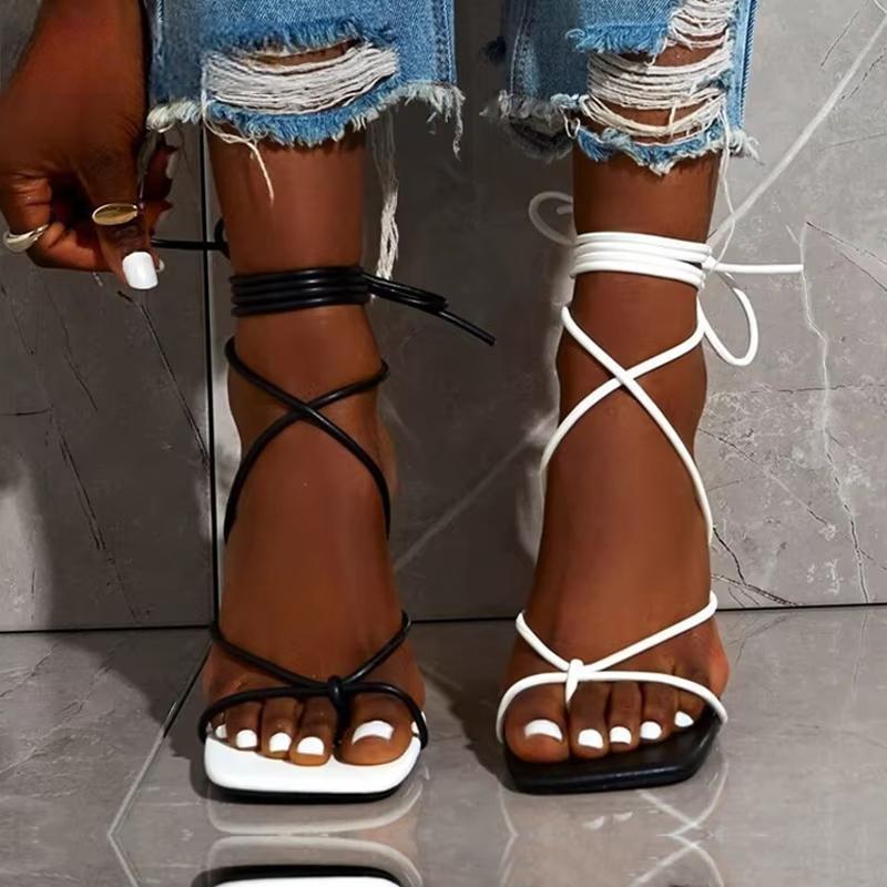 Fashion Sexy Lace Up Women Sandals Square Toe Thin Heel Cross Tied Party Shoes High Heel 9CM