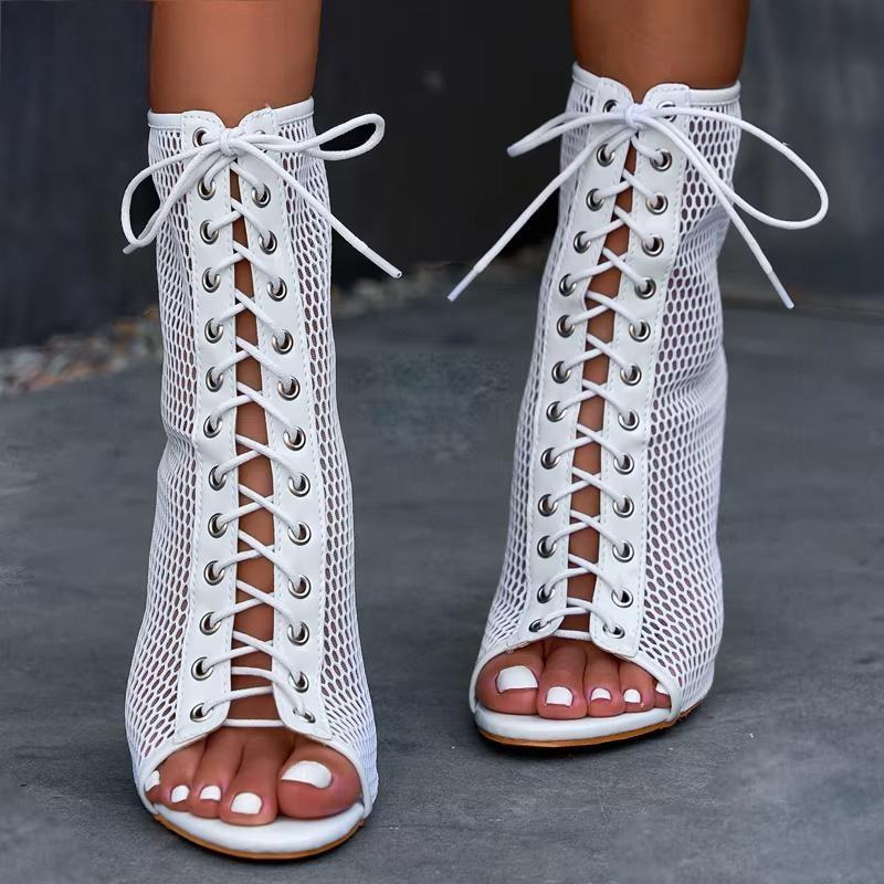 Fashion Transparent Square Heels Women Boots Sandals