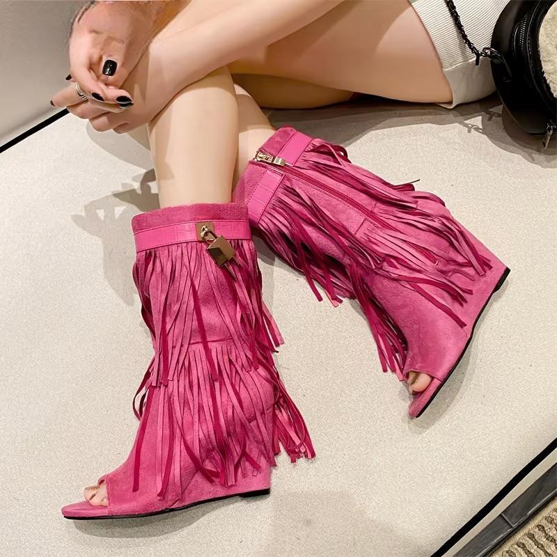 Spring Summer New Design FRINGE Wedges High Heels Women Boots Sandals