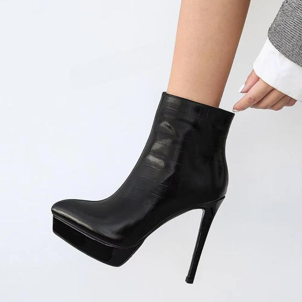 SUPER Women Ankle Boots Genuine Leather High Heels Boots