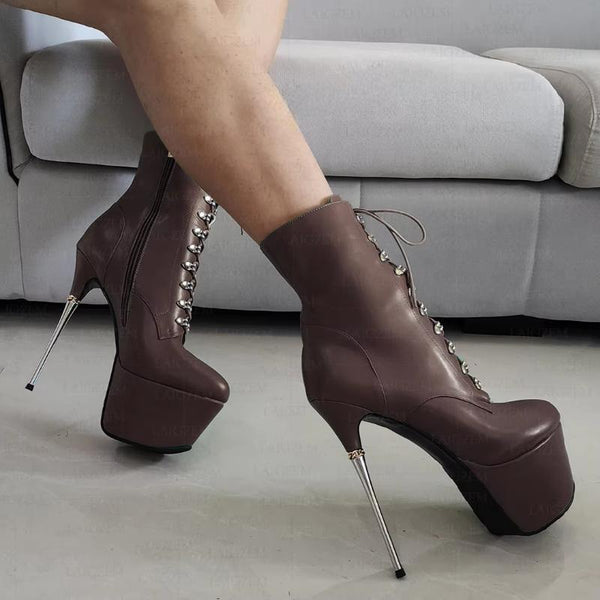 SUPER Women Ankle Boots Platform Metal High Heels