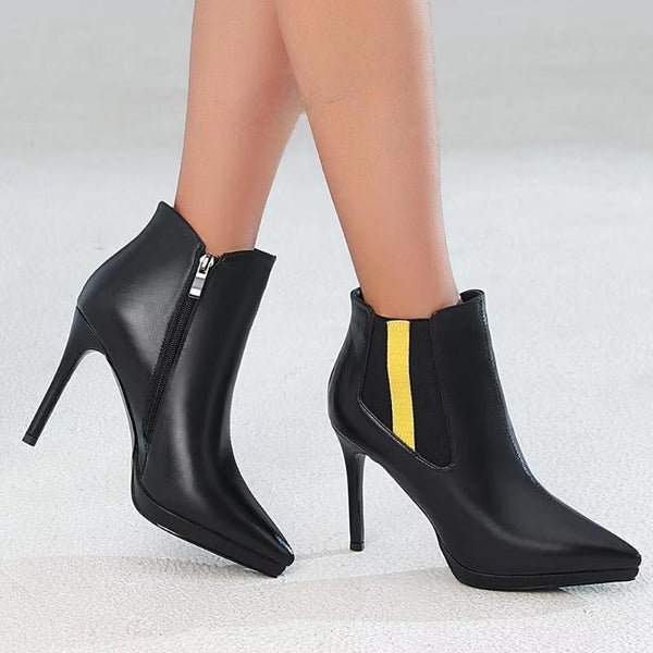 Quality Women Ankle Boots Side Zip Real Leather Thin Heels Booties