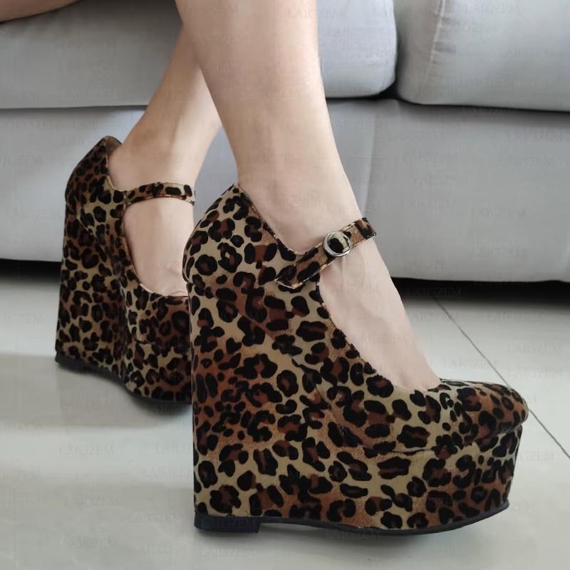 Women Pumps Platform Wedge Round Toe Mary Janes Sandals