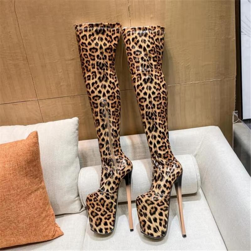 Leopard print Motorcycle botas mujer over-the-knee long Boots