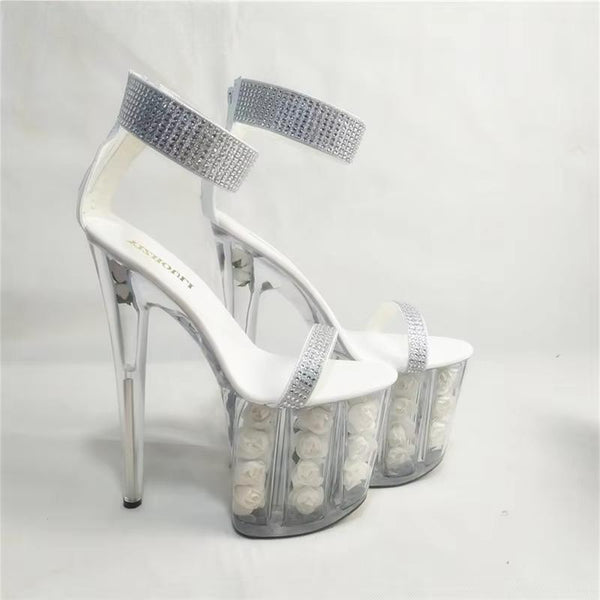 Best selling hollow glass slipper 20 cm super high heels