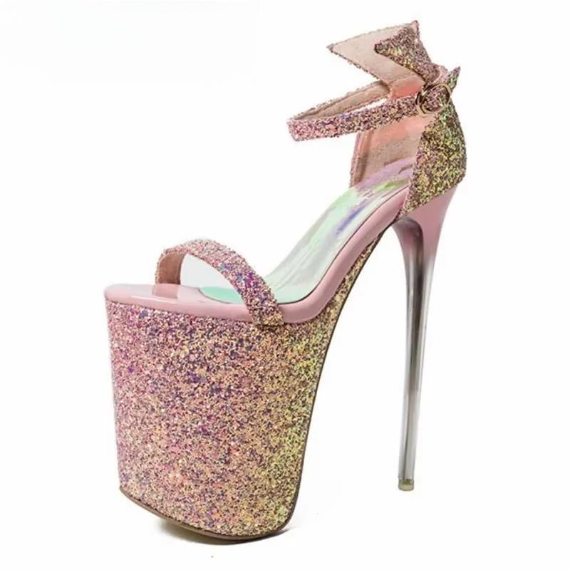 Summer Pumps Nightclub Bling Sexy Platform Shoes Woman Buckle Sandals 20cm