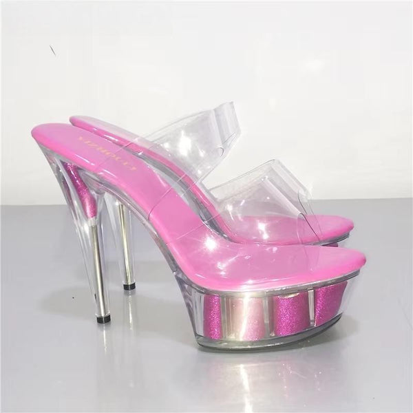 The new transparent high-heeled 15cm slippers