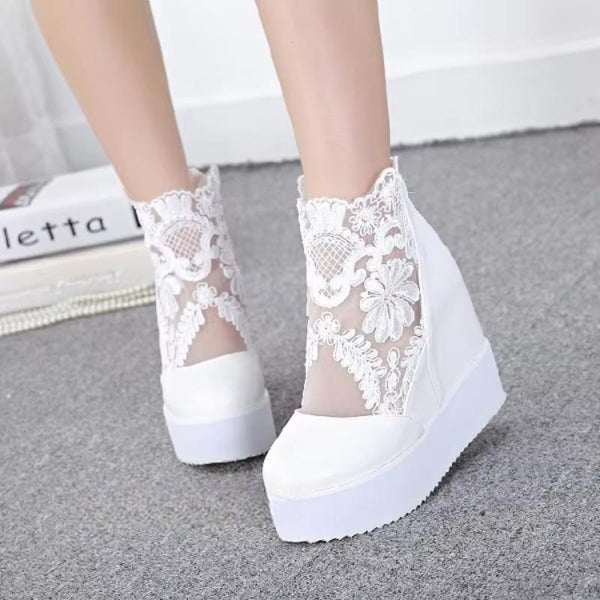 Fashion Woman Lace Shoes Wedge Heels Platform Pumps Sandals High Heel